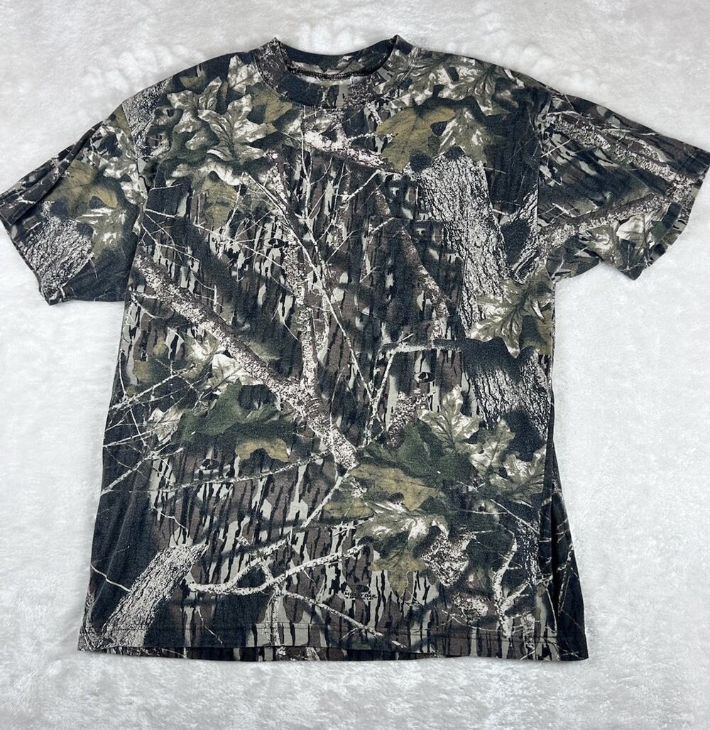 Vtg Mossy Oak Shirt Mens Large Brown Allover Camo Pocket Tee Hunting Preshrunk